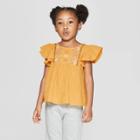 Toddler Girls' Short Sleeve Embroidered Blouse - Art Class Gold