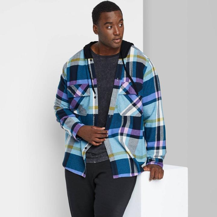 Adult Extended Size Checked Casual Fit Long Sleeve Button-down Shirt - Original Use Vibrant Blue/check