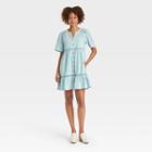 Women's Short Sleeve Lattice Detail Dress - Knox Rose Blue