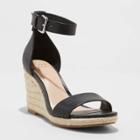 Women's Lola Faux Leather Ankle Strap Espadrille Wedge Pumps - A New Day Black