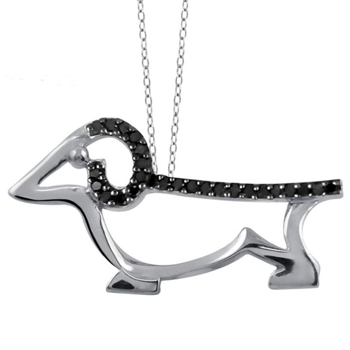 Target 1/10 Ct. T.w. Round-cut Black Diamond Prong Set Dog Pendant - White