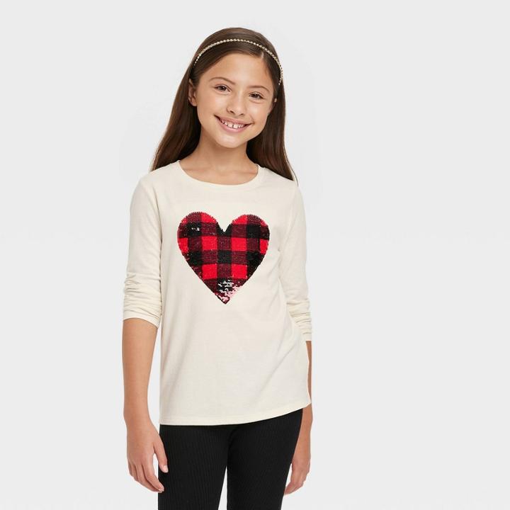 Girls' Long Sleeve Flip Sequin T-shirt - Cat & Jack Beige