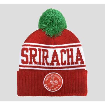 Men's Twill Sriracha Patch Cuff Pom Beanie - Red