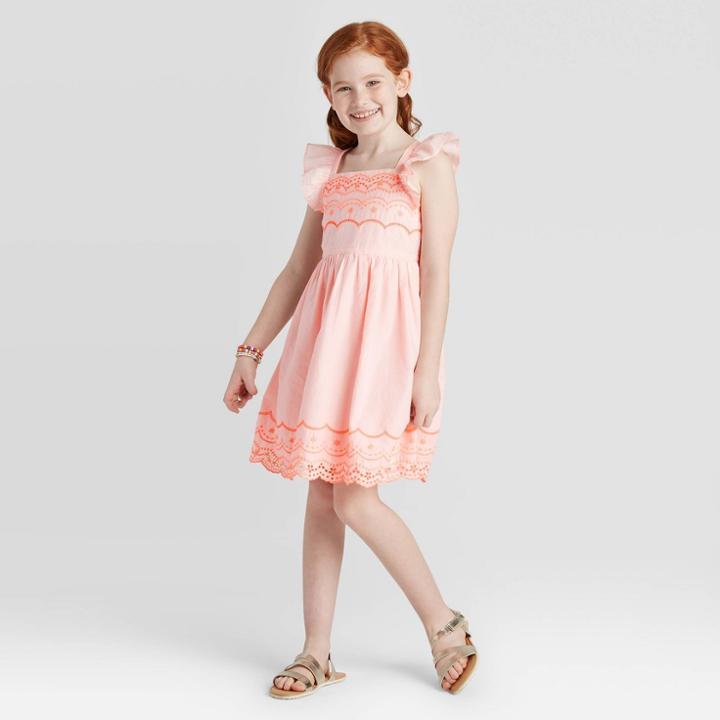 Girls' Embroidered Dress - Cat & Jack Powder Pink M, Girl's,