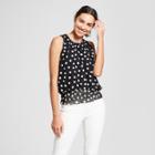 Women's Polka Dot Sleeveless Blouse With Smocked Waist - Eclair Black/white Xl, Black White