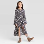Girls' Long Sleeve Floral Walk Thru Dress - Art Class Gray