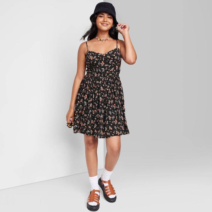 Women's Sleeveless Woven Babydoll Dress - Wild Fable Black Floral