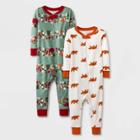 Baby Boys' 2pk Bear Forest Pajama Romper - Cat & Jack Cream 12m, Ivory/green