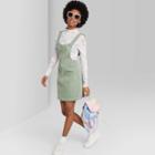 Women's Sleeveless Square Neck Corduroy Zip Front Mini Pinafore - Wild Fable Green