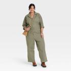 Women's Plus Size Long Sleeve Boilersuit - Universal Thread Olive Green