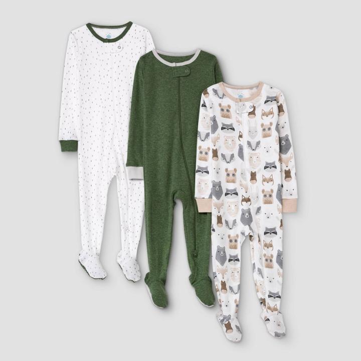 Baby Boys' 3pk Little Cub Tight Fit Sleep N' Play - Cloud Island Olive Green
