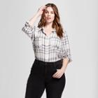 Women's Plus Size Long Sleeve Plaid Shirt - Universal Thread Gray