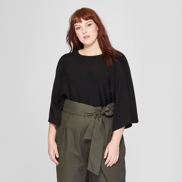 Women's Plus Size 3/4 Dolman Sleeve Boat Neck Pullover Sweater - Prologue Black X