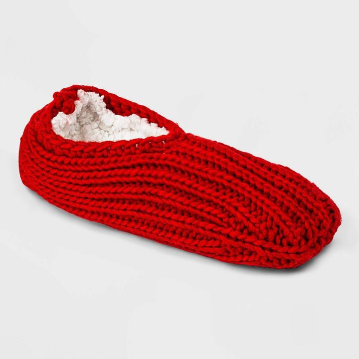 No Brand Women's Sweater Knit Slipper Socks With Grippers - Red