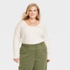 Women's Plus Size Slim Fit Long Sleeve Ribbed T-shirt - Knox Rose White