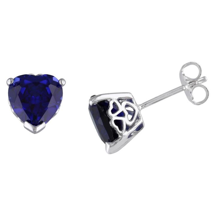 Target 4.52 Ct. T.w. Heart Shaped Blue Sapphire Stud Earrings In Sterling Silver -