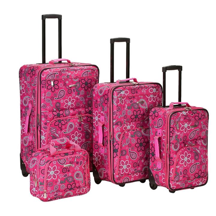 Rockland Nairobi 4pc Expandable Softside Checked Luggage Set - Pink Bandana