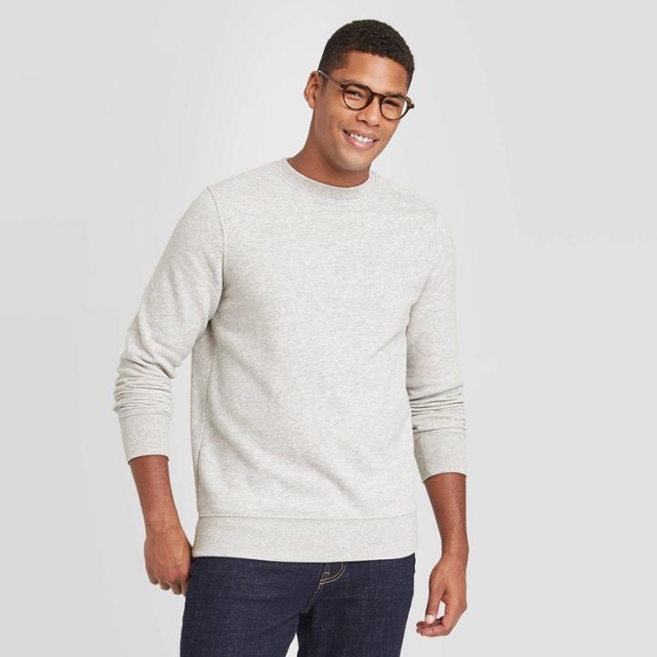 Men's Regular Fit Crew Fleece Pullover Sweatshirt - Goodfellow & Co Gray