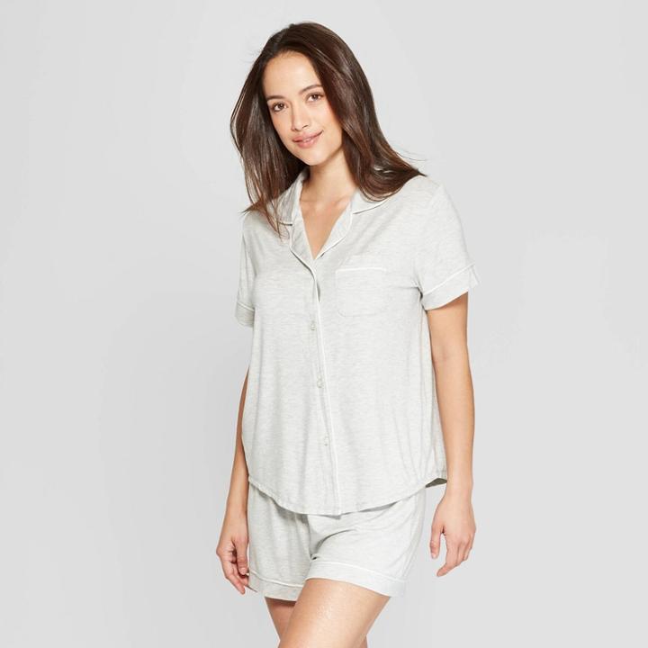 Women's Beautifully Soft Notch Collar Pajama Set - Stars Above Gray