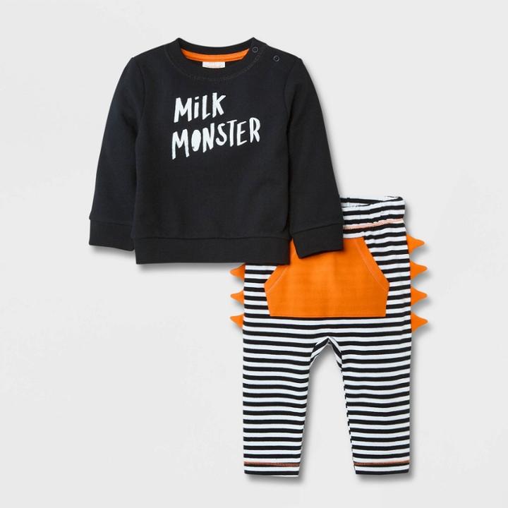 Baby Boys' 'milk Monster' French Terry Top & Bottom Set - Cat & Jack Black Newborn