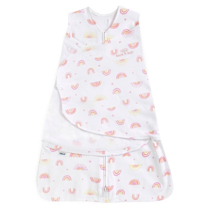 Halo Innovations Sleepsack 100% Cotton Swaddle Wrap - Sunshine Rainbows S, Yellow Rainbows