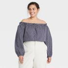 Women's Plus Size Long Sleeve Off The Shoulder Top - A New Day Navy Blue