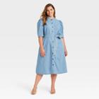 Women's Plus Size Puff Elbow Sleeve Shirtdress - Who What Wear Blue