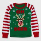 Well Worn Girls' 'oh Deer' Christmas Sweater - Green/red