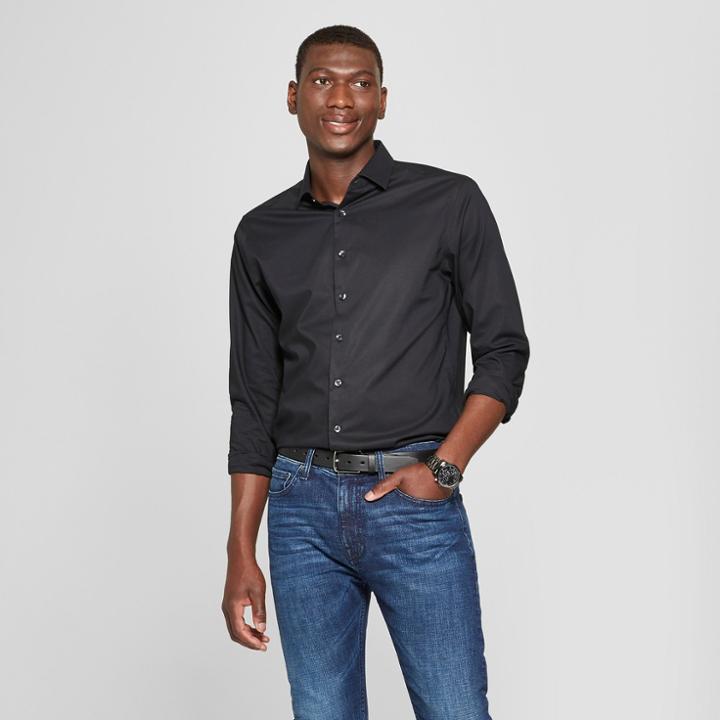 Men's Standard Fit Long Sleeve Button-down Dress Shirt - Goodfellow & Co Black