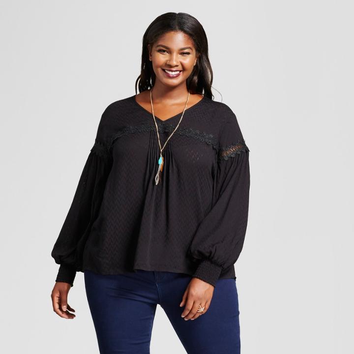 Women's Plus Size Peasant Blouse - A New Day Black X