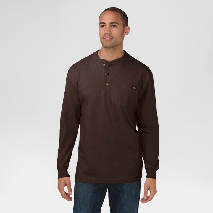 Dickies Men's Cotton Heavyweight Long Sleeve Pocket Henley Shirt, Size: Xl, Chocolate Brown