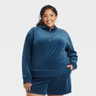 Women's Plus Size Velour Pullover Sweatshirt - Ava & Viv Navy Blue