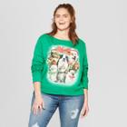Women's Plus Size Cat & Dog With Bells Sweatshirt - Fifth Sun (juniors') Green