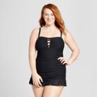 Costa Del Sol Women's Plus Size Crochet Swim Dress - Black