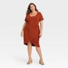 Women's Plus Size Short Sleeve Knit Wrap Dress - Ava & Viv Bronze
