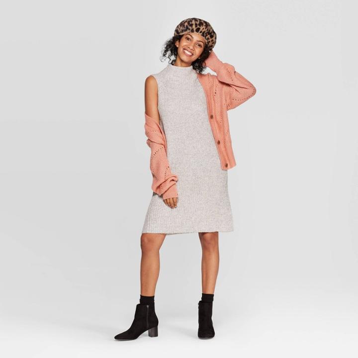 Women's Casual Fit Sleeveless Mock Turtleneck Sweater Dress - A New Day Light Grey Heather Xs, Women's, Light Grey Grey