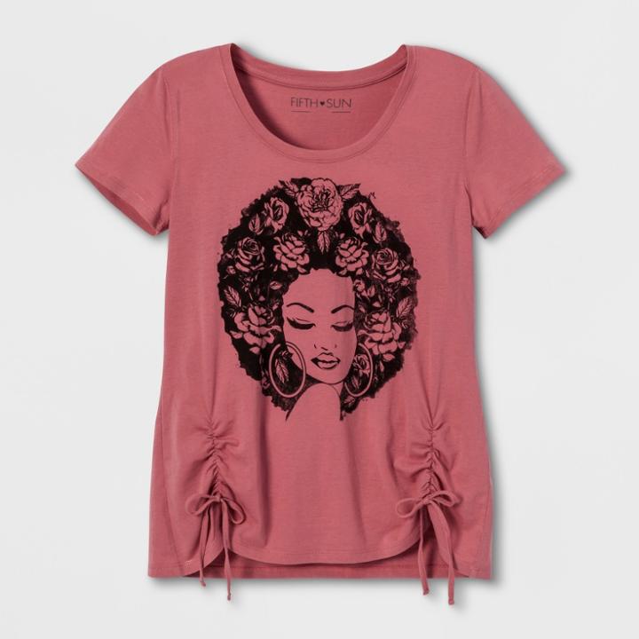 Fifth Sun Women's Short Sleeve Floral Hair Cinch T-shirt - Faded Rose