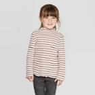 Toddler Girls' Long Sleeve Striped Mock Neck T-shirt - Art Class Cream 12m, Girl's, Beige