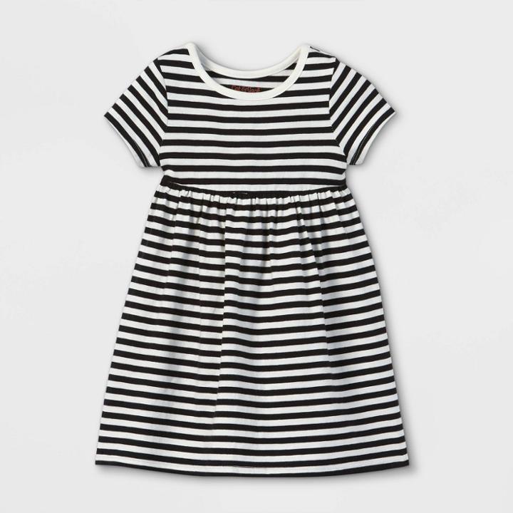 Toddler Girls' Short Sleeve Knit Dress - Cat & Jack Black/cream