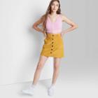 Women's Button-front Cord Mini A-line Skirt - Wild Fable Mustard