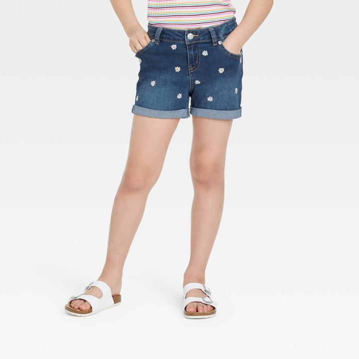 Girls' Embroidered Daisy Jean Shorts - Cat & Jack