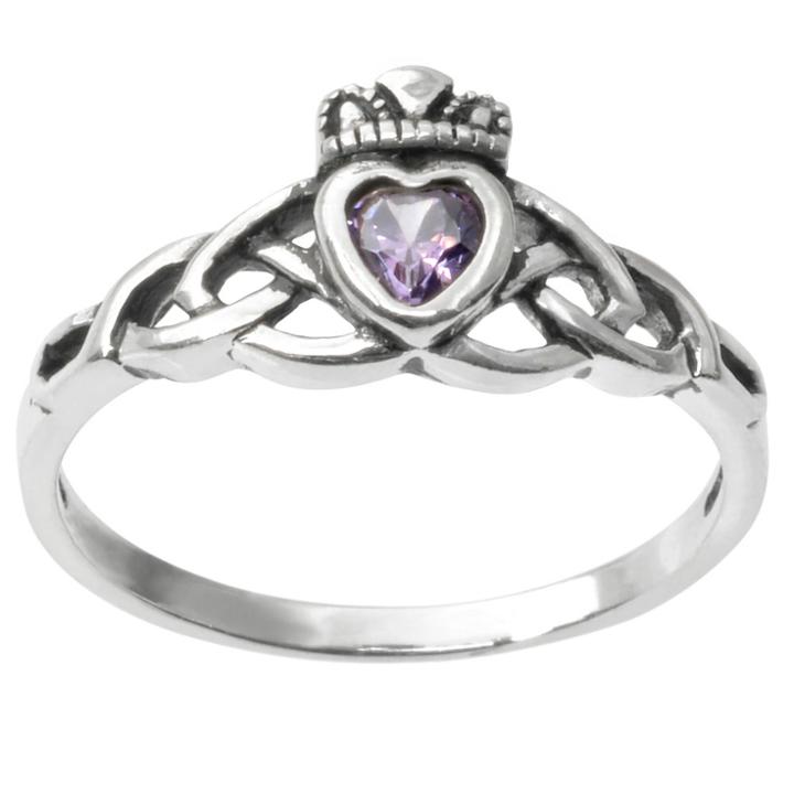 Journee Collection 1/5 Ct. T.w. Heart-cut Cz Bezel Set Celtic Ring In Sterling Silver - Purple,