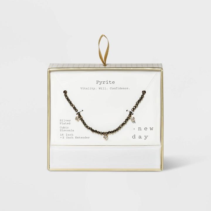 Silver Plated With Cubic Zirconia Pyrite Beaded Necklace - A New Day