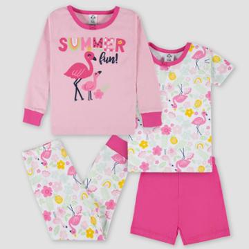 Gerber Toddler Girls' 4pc Flamingo Snug Fit Pajama Set - White/pink