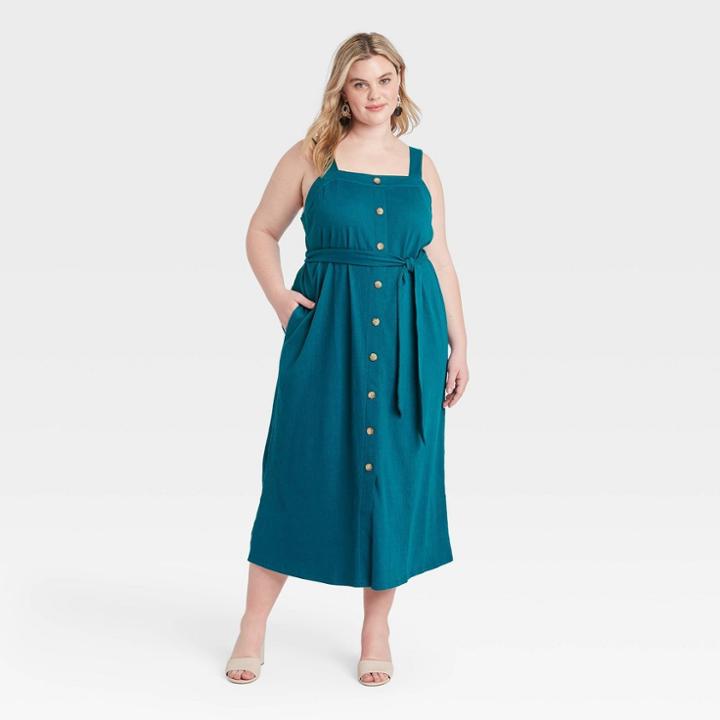 Women's Plus Size Knit Button-front Dress - Ava & Viv Blue X