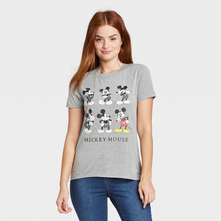 Disney Women's Mickey Mouse Grid Short Sleeve Graphic T-shirt - Gray