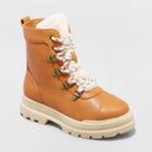 Girls' Willa Zipper Lace-up Combat Shearling Style Boots - Art Class Cognac