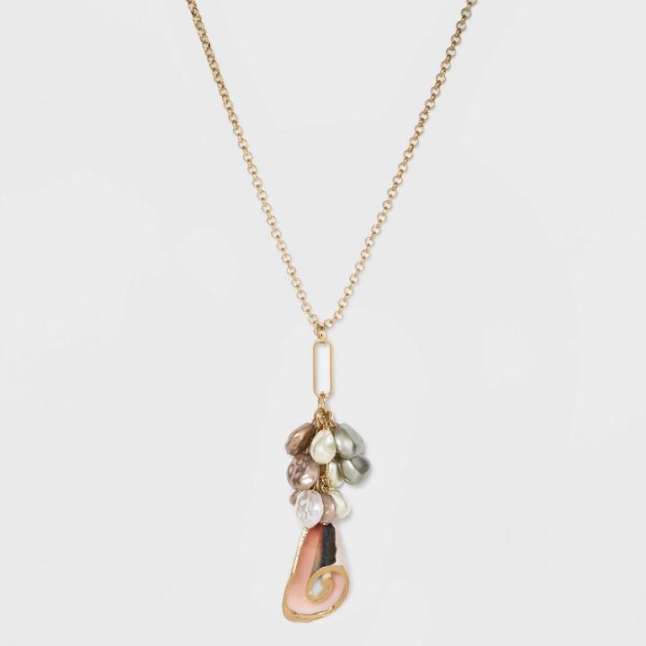Pearls And Shell Pendant Necklace - A New Day Gold, Women's,