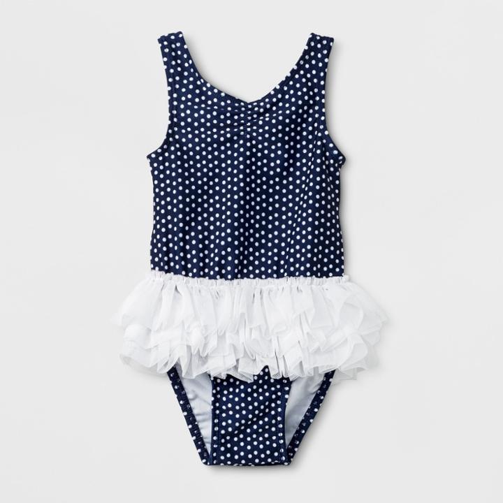 Baby Girls' Polka Dot Tutu One Piece Swimsuit - Cat & Jack Navy 9m, Girl's, Blue