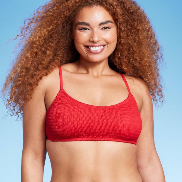 Women's Smocked Bralette Bikini Top - Wild Fable Red